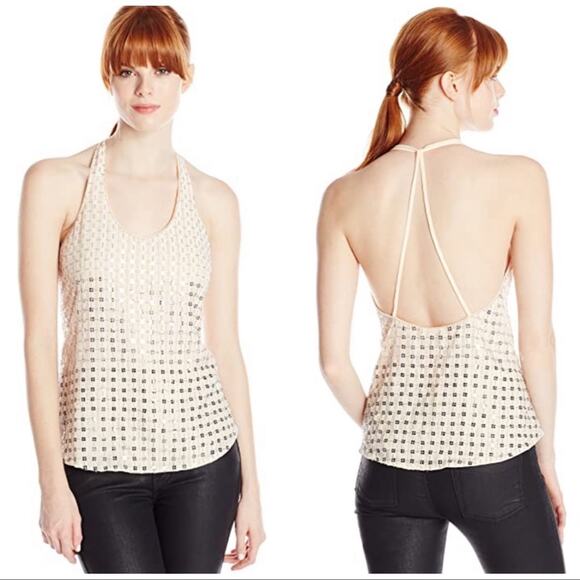 Parker Sandra Sequin Beaded Deep-V neckline Tank Top in White Size XS - Picture 2 of 6